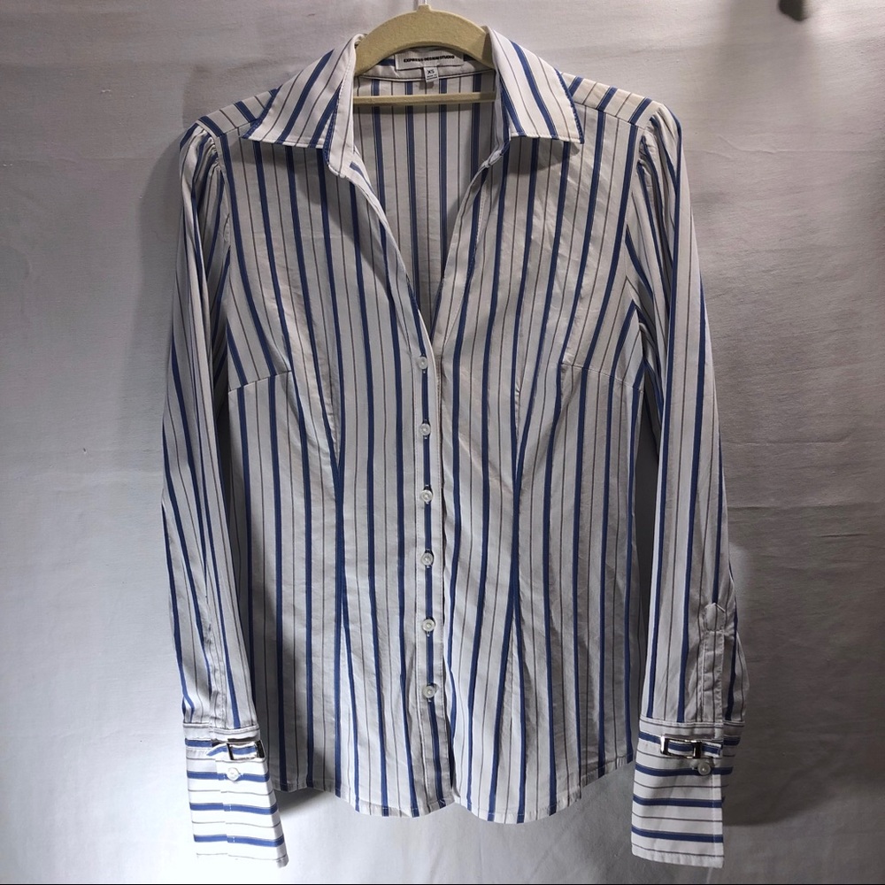 Express blue stripped white button down, Size XS